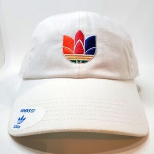 Adidas Women's Fit White Originals 3D Embroidered Trefoil Strapback Hat Cap